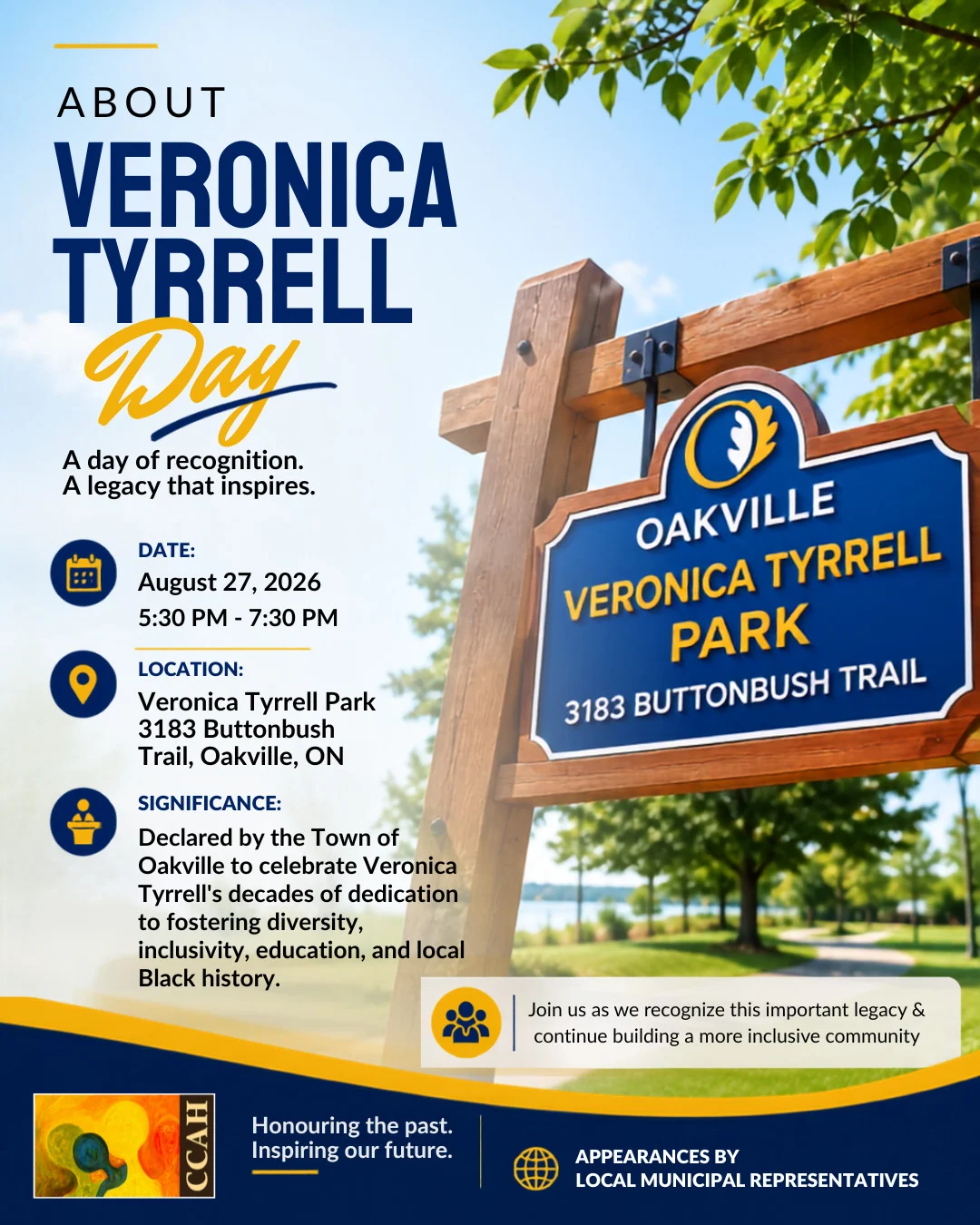 Flyer for Veronica Tyrrell Day, 27 August 2026 at Veronica Tyrrell Park